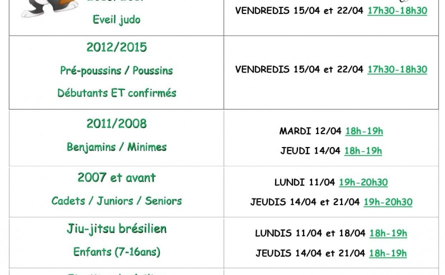 Horaires vacances de Pâques
