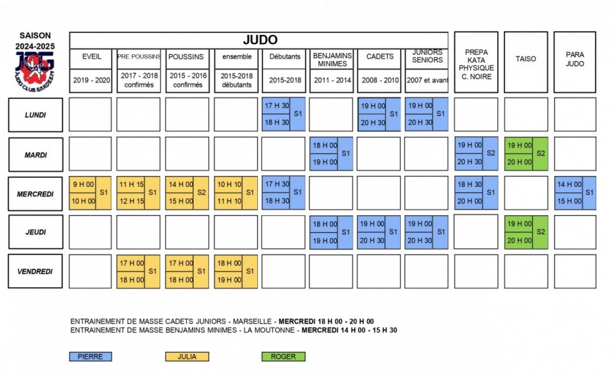 Planning cours 2024-2025